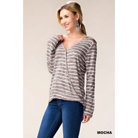 Mocha Wrap Top with Lace Detail - Picture 6 of 6